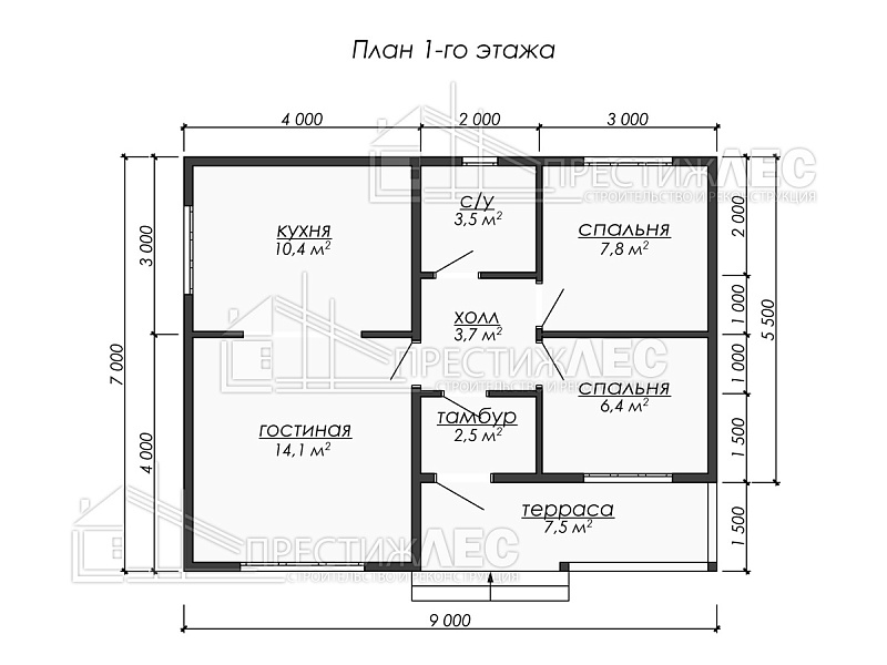 Каркасный дом "ДК300" 9x7 Площадь 55,9 м2